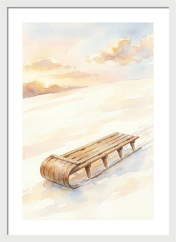 Old Wooden Toboggan On Snowy Hill