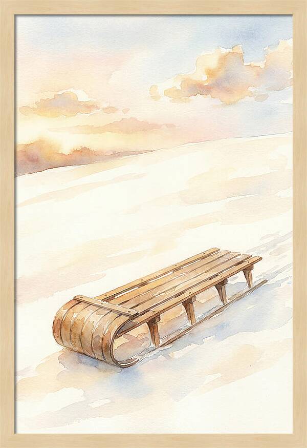 Old Wooden Toboggan On Snowy Hill