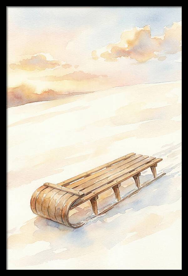 Old Wooden Toboggan On Snowy Hill