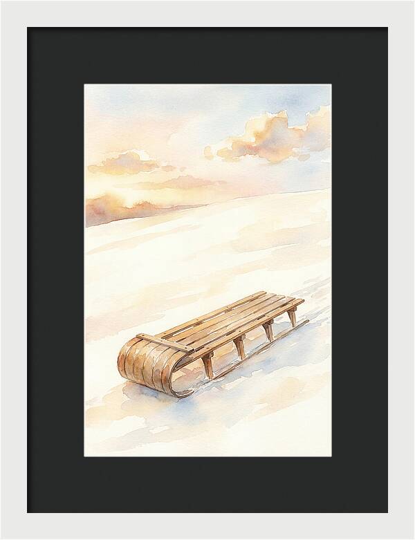 Old Wooden Toboggan On Snowy Hill