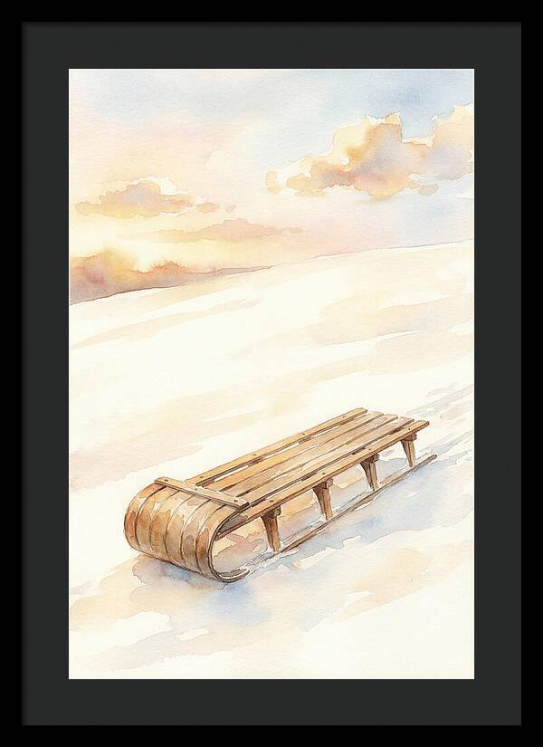 Old Wooden Toboggan On Snowy Hill