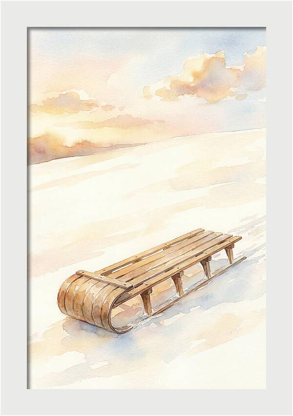 Old Wooden Toboggan On Snowy Hill