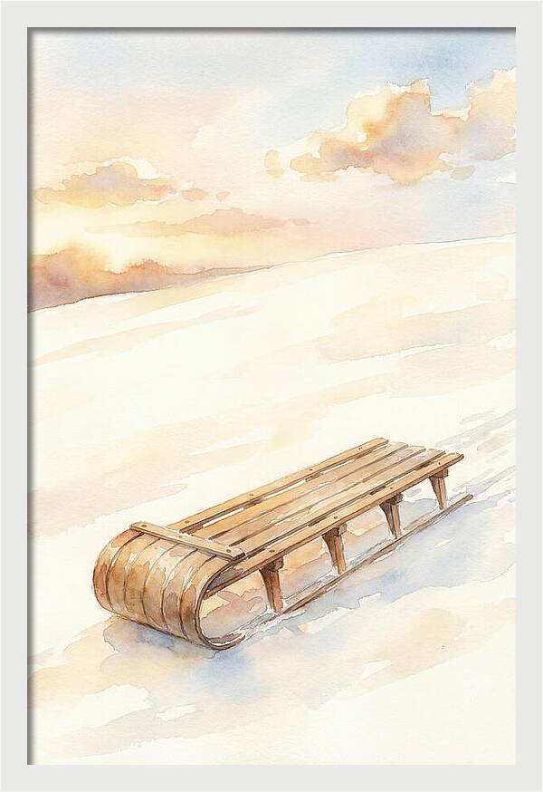 Old Wooden Toboggan On Snowy Hill