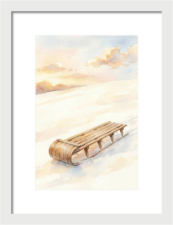 Old Wooden Toboggan On Snowy Hill