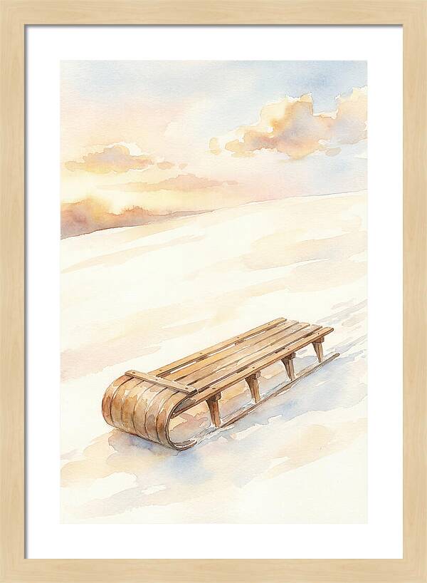 Old Wooden Toboggan On Snowy Hill