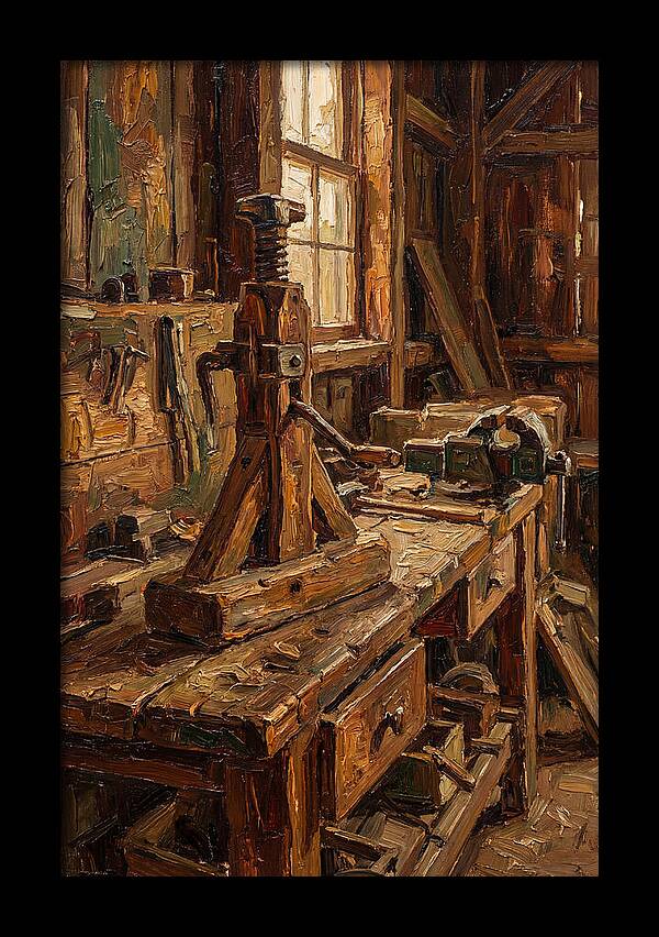 Old Wooden Wagon Jack In Barn
