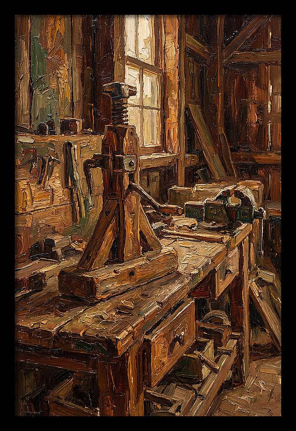 Old Wooden Wagon Jack In Barn