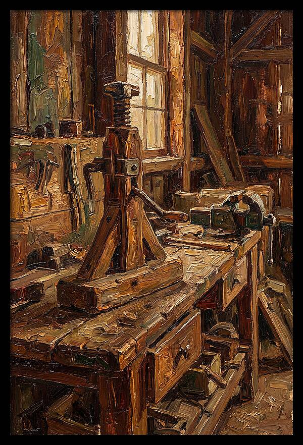 Old Wooden Wagon Jack In Barn