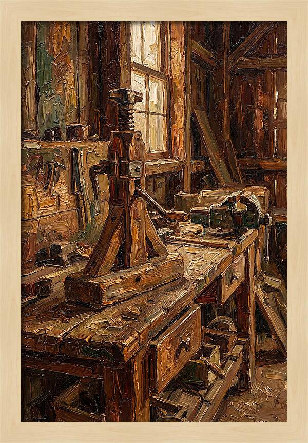 Old Wooden Wagon Jack In Barn