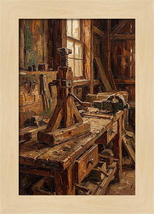 Old Wooden Wagon Jack In Barn
