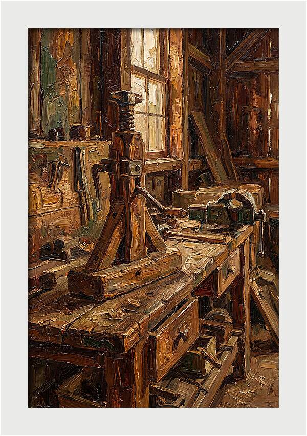 Old Wooden Wagon Jack In Barn