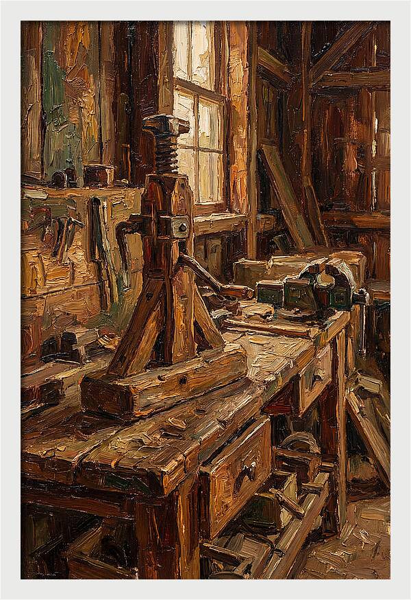 Old Wooden Wagon Jack In Barn