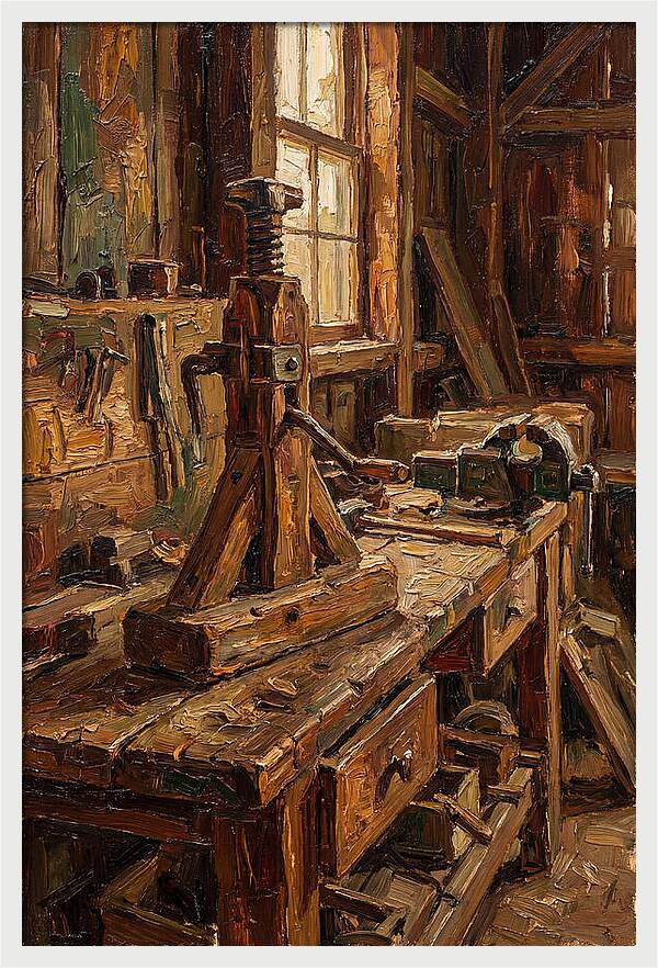 Old Wooden Wagon Jack In Barn