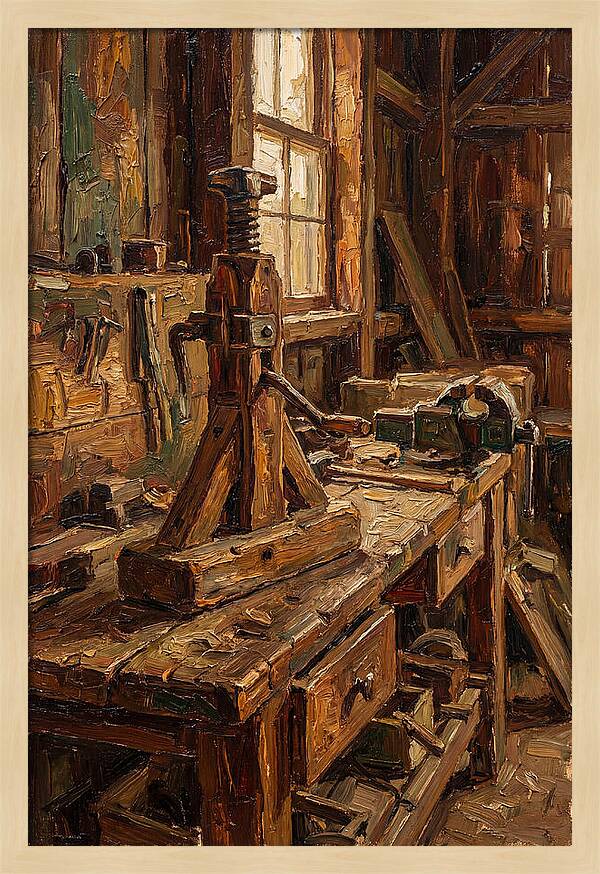 Old Wooden Wagon Jack In Barn