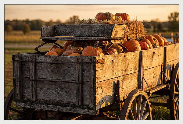 Old Wooden Wagon Loaded With Pumpkins