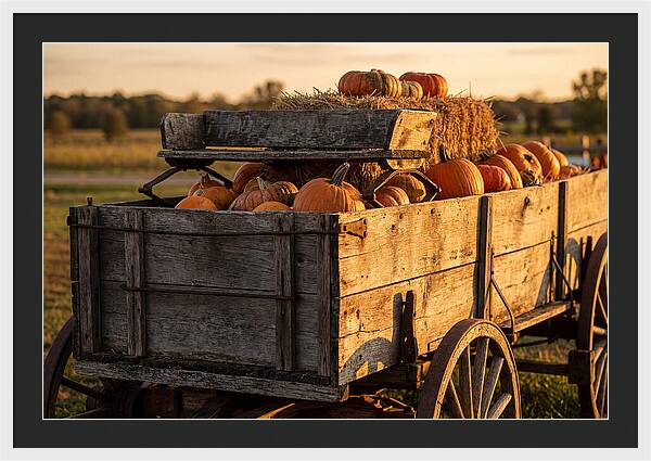 Old Wooden Wagon Loaded With Pumpkins