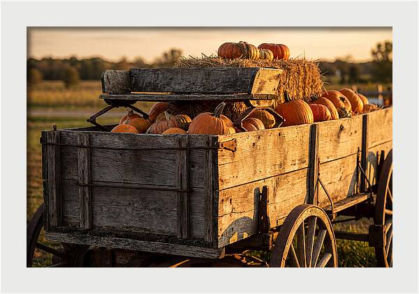 Old Wooden Wagon Loaded With Pumpkins