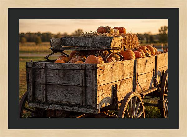 Old Wooden Wagon Loaded With Pumpkins