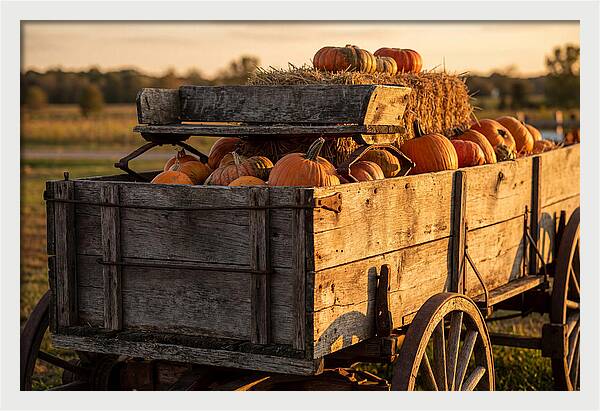 Old Wooden Wagon Loaded With Pumpkins