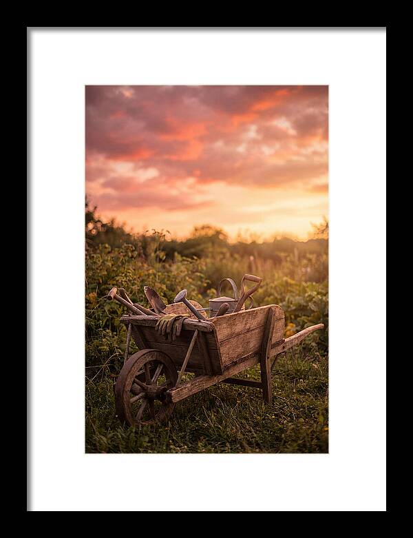 Old Wooden Wheelbarrow At Sunset