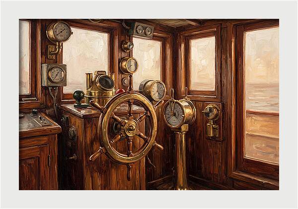 Old Wooden Wheelhouse Interior