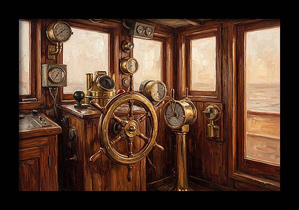 Old Wooden Wheelhouse Interior