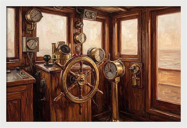 Old Wooden Wheelhouse Interior