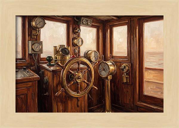 Old Wooden Wheelhouse Interior