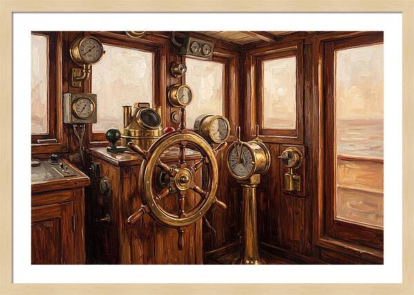 Old Wooden Wheelhouse Interior