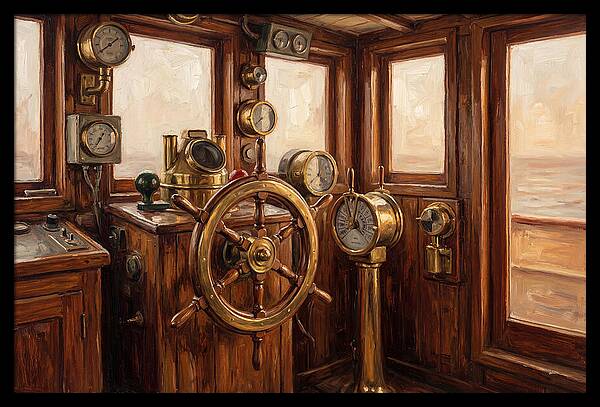 Old Wooden Wheelhouse Interior