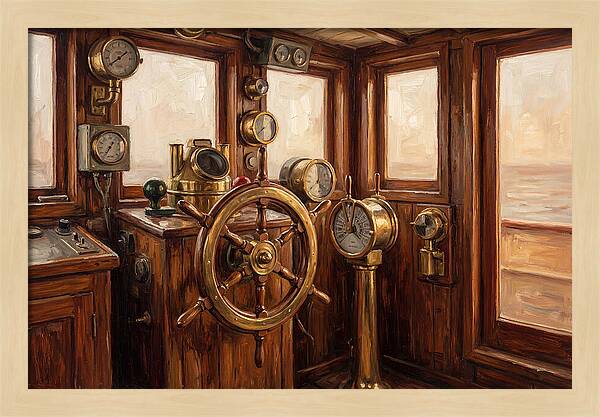 Old Wooden Wheelhouse Interior