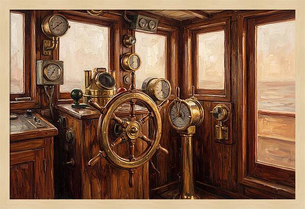 Old Wooden Wheelhouse Interior