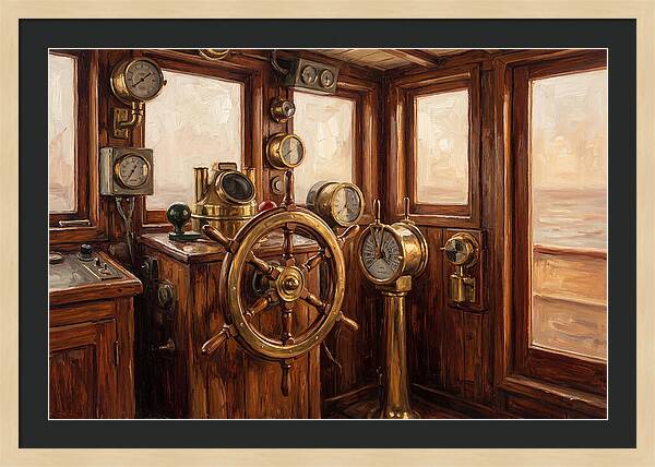 Old Wooden Wheelhouse Interior