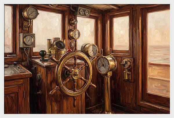 Old Wooden Wheelhouse Interior