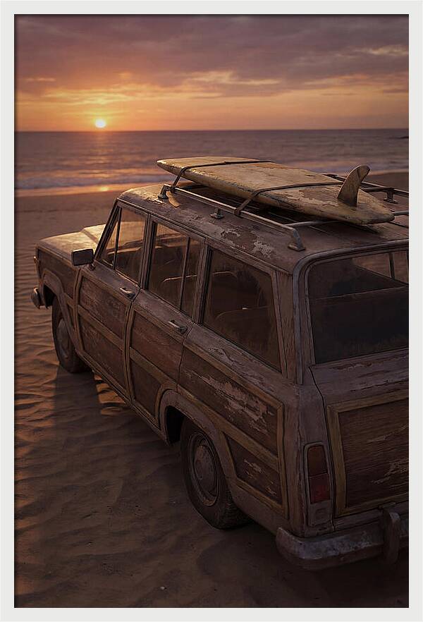 Old Woody Wagon At Sunset