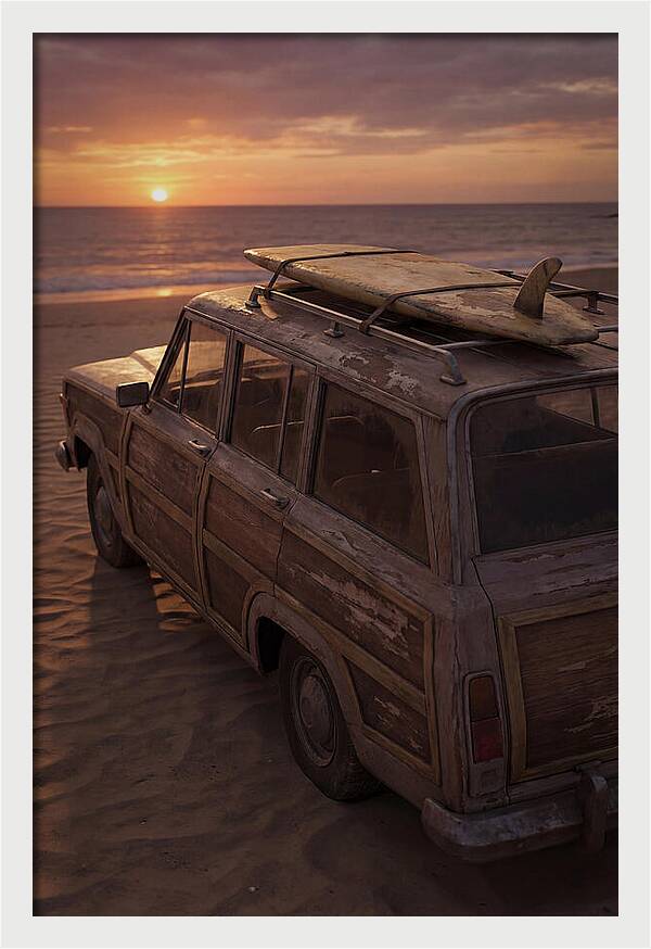 Old Woody Wagon At Sunset