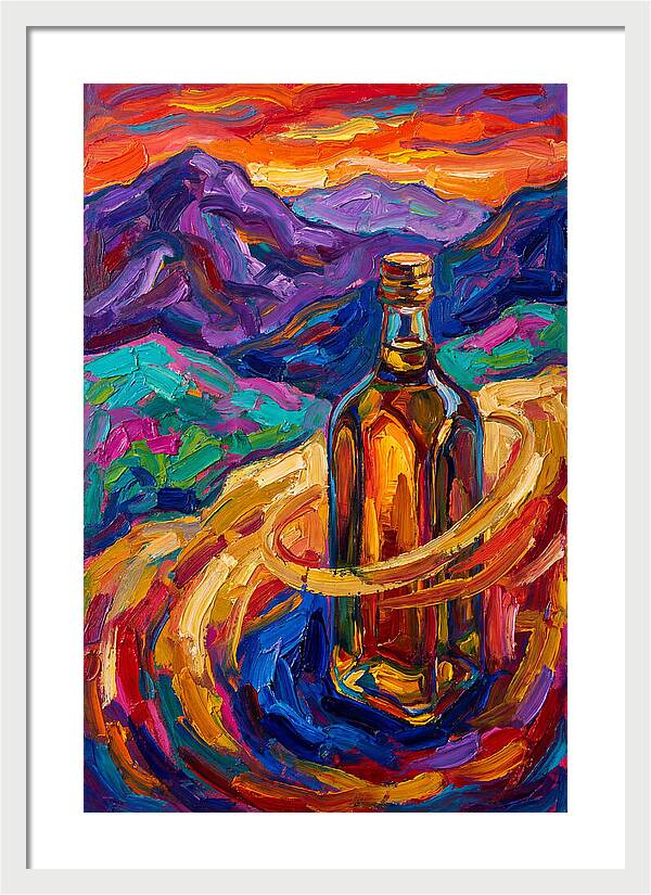 Olive Oil Bottle In Vibrant Landscape