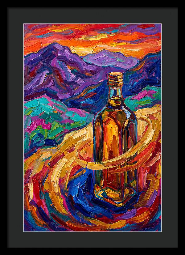 Olive Oil Bottle In Vibrant Landscape