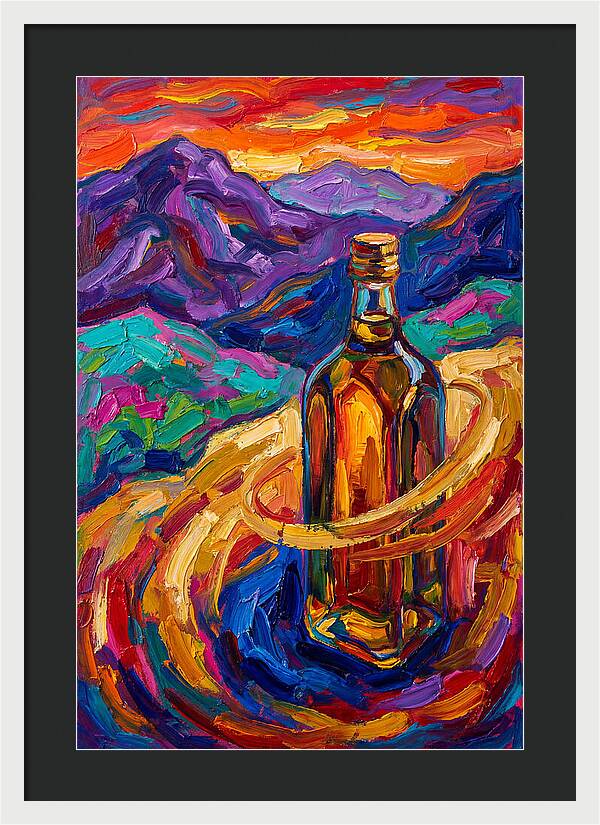 Olive Oil Bottle In Vibrant Landscape