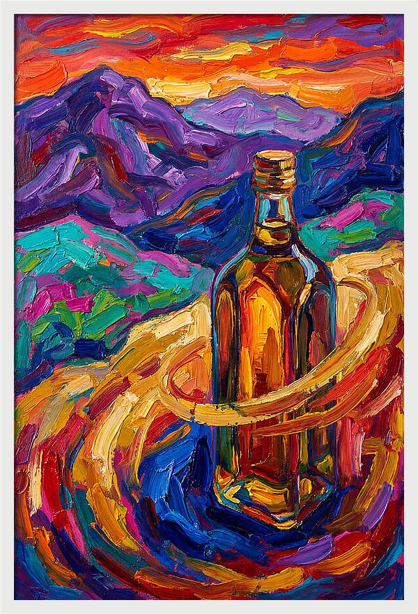 Olive Oil Bottle In Vibrant Landscape