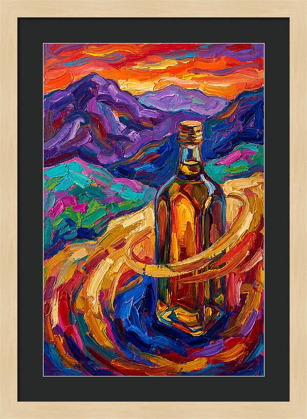 Olive Oil Bottle In Vibrant Landscape
