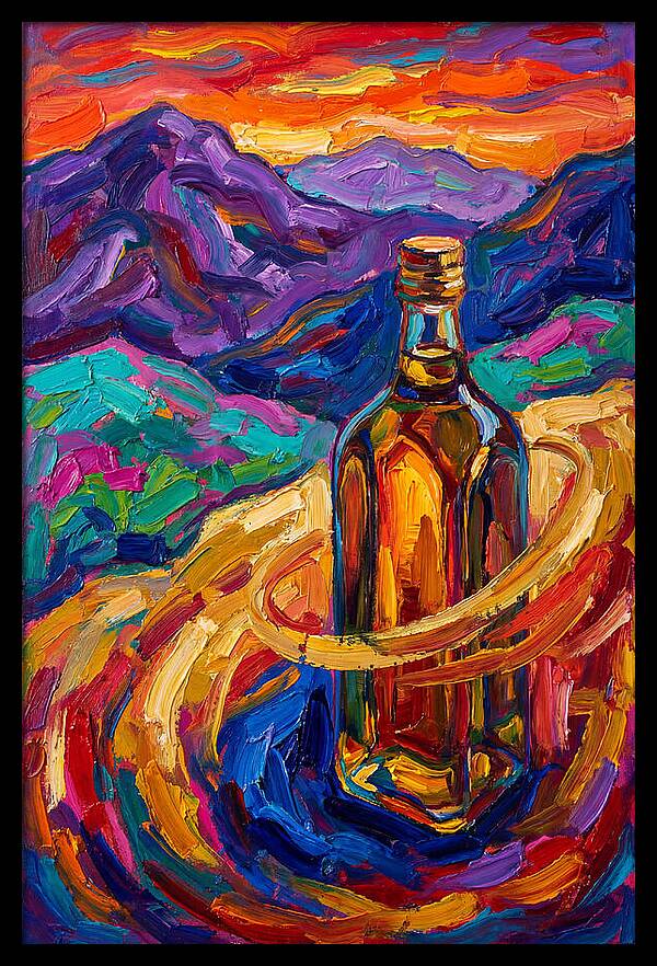 Olive Oil Bottle In Vibrant Landscape