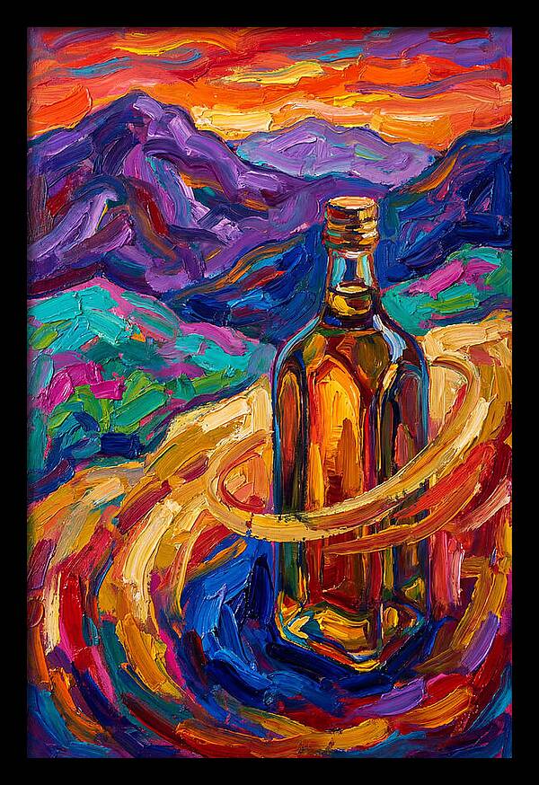 Olive Oil Bottle In Vibrant Landscape