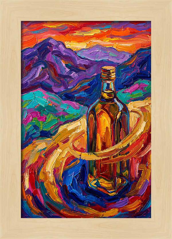 Olive Oil Bottle In Vibrant Landscape