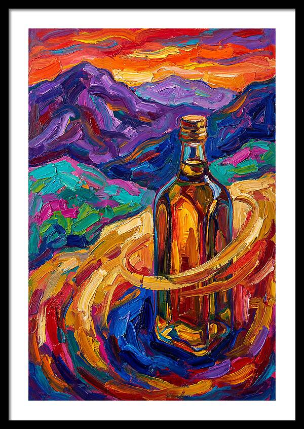 Olive Oil Bottle In Vibrant Landscape