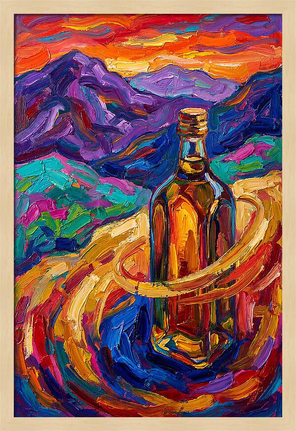 Olive Oil Bottle In Vibrant Landscape