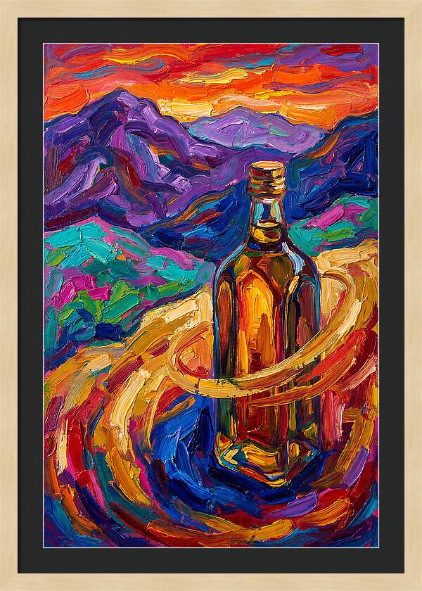 Olive Oil Bottle In Vibrant Landscape