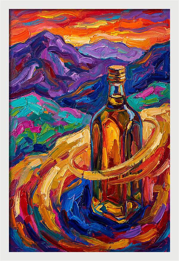 Olive Oil Bottle In Vibrant Landscape