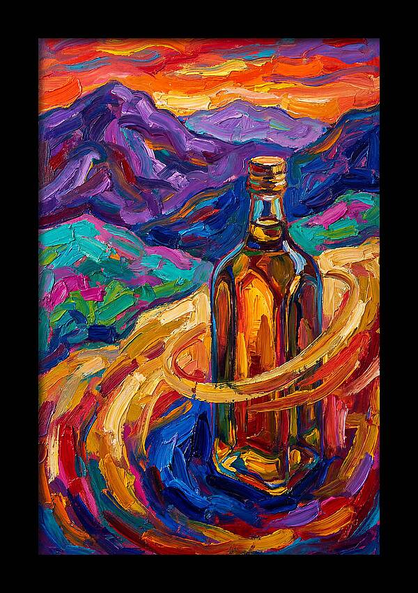 Olive Oil Bottle In Vibrant Landscape
