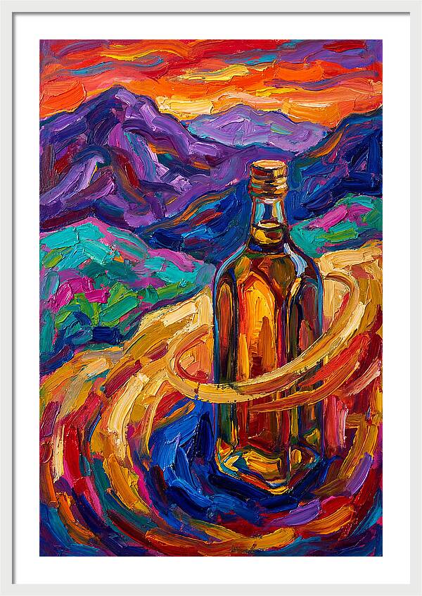 Olive Oil Bottle In Vibrant Landscape